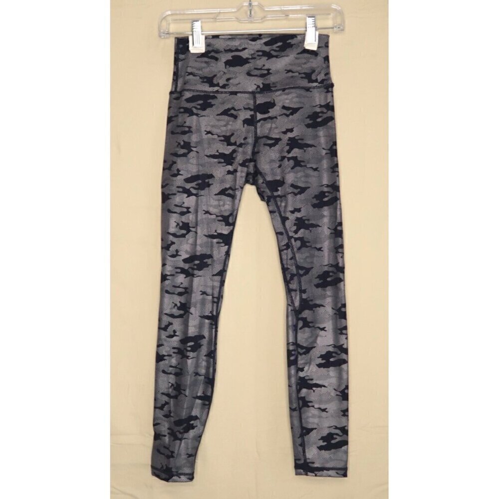 ZYIA Metallic Silver Black Camo Leggings 7/8 Length Stretch Women's Size 4 EUC
